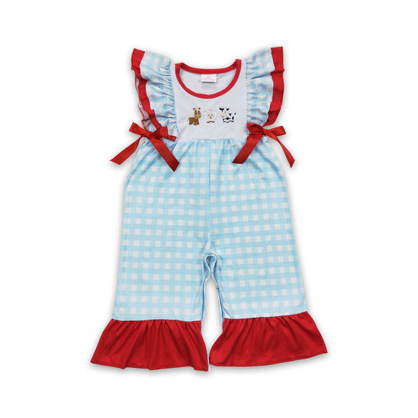 SR0179 baby clothes red farm embroidery cow print summer romper-promotion $5.5 2026.5.9