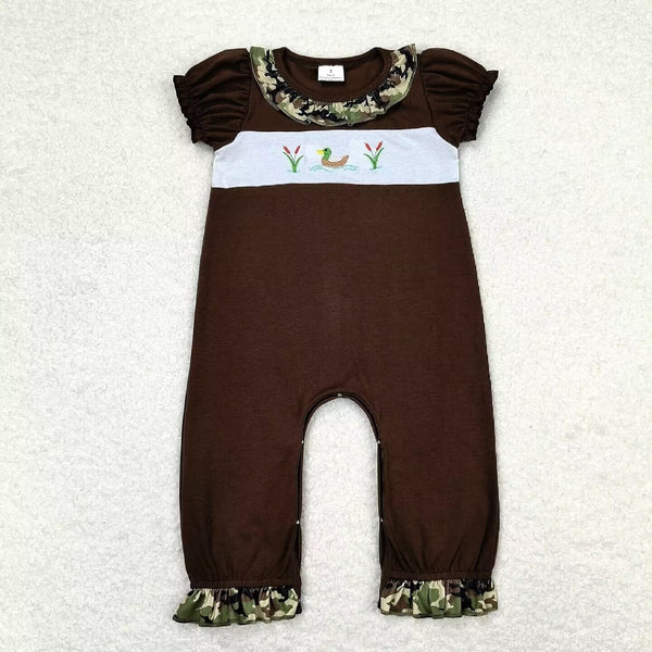 SR0582 RTS baby girl clothes mallard duck embroidery girl summer romper