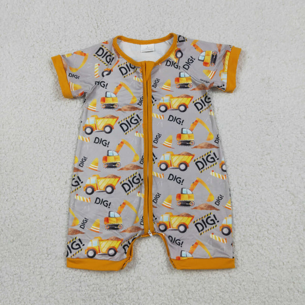 SR0844 RTS baby boy clothes yellow boy yellow tractor romper