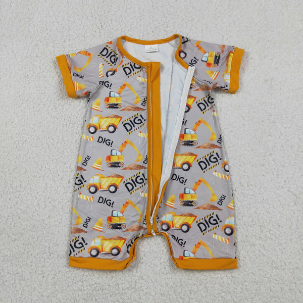 SR0844 RTS baby boy clothes yellow boy yellow tractor romper
