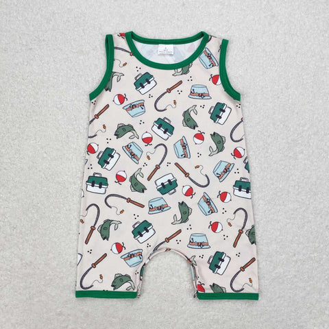 SR0914 RTS baby boy clothes fishing print boy summer romper