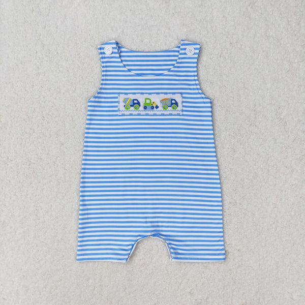 SR1005 RTS baby boy clothes embroidery engineering vehicle boy summer romper