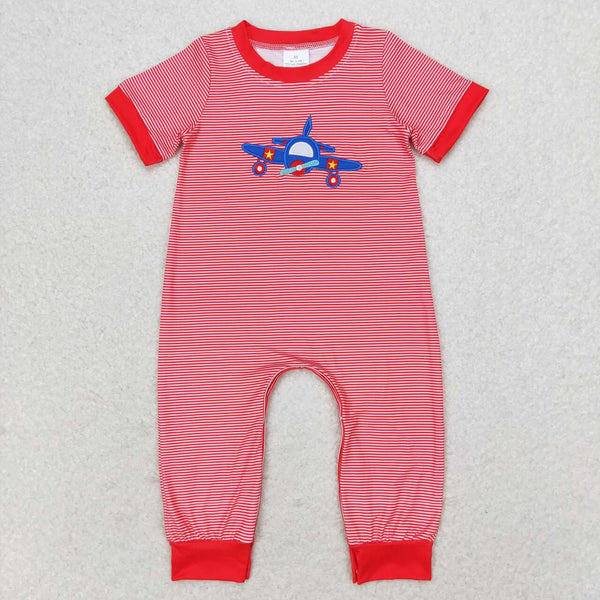 SR1043 RTS baby boy clothes embroidery airplane toddler boy summer romper