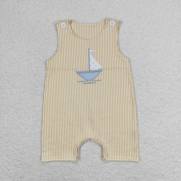 SR1062 RTS baby boy clothes embroidery sailboat toddler boy summer romper