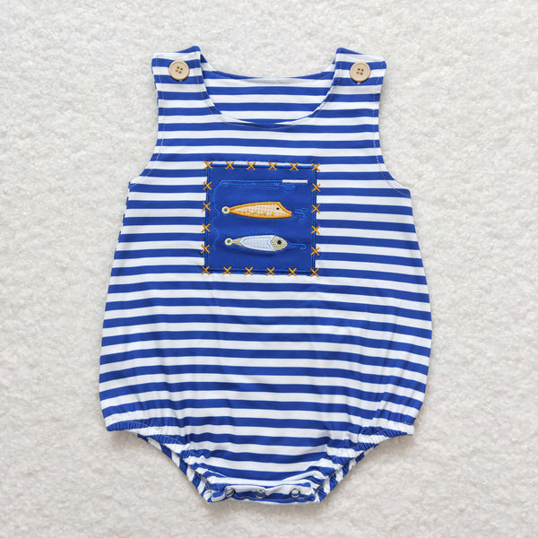 SR1074 RTS baby boy clothes embroidery fishing toddler boy summer bubble