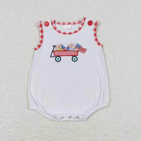 SR1078 RTS baby boy clothes embroidery flag 4th of July patriotic toddler boy summer bubble