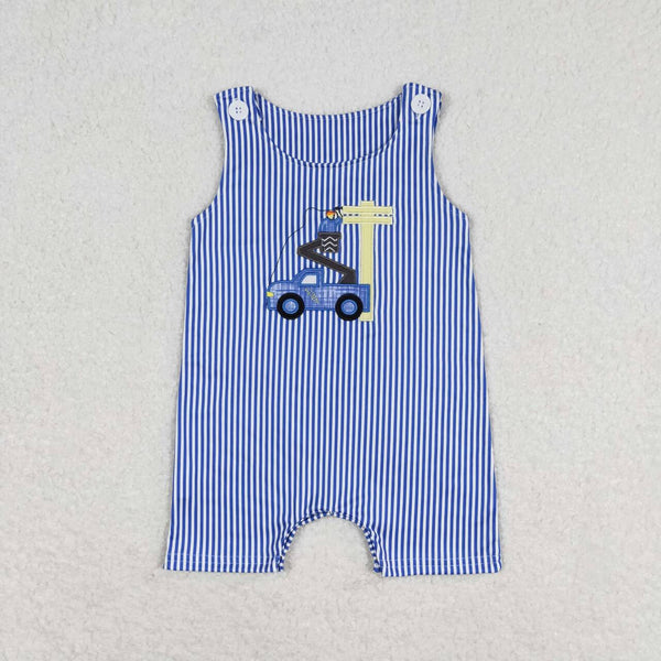 SR1102 RTS baby boy clothes lineman toddler boy summer romper embroidery