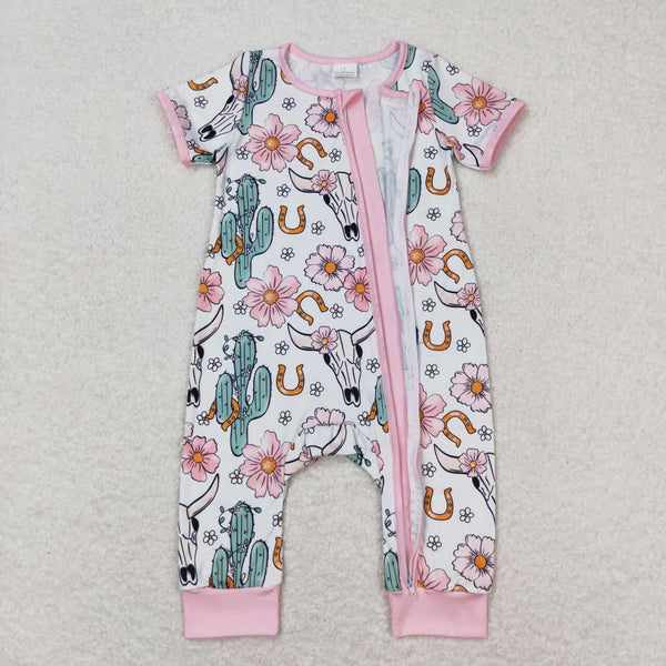 SR1109 RTS baby girl clothes cowboy cactus western clothes toddler girl summer romper