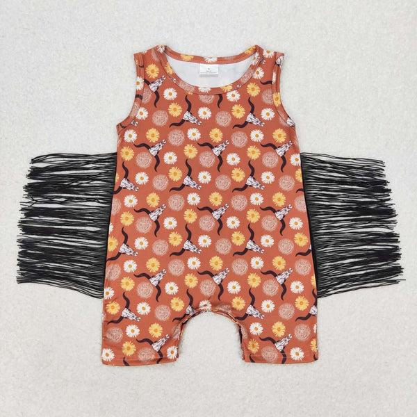 SR1111 RTS baby girl clothes floral bull head toddler girl summer romper