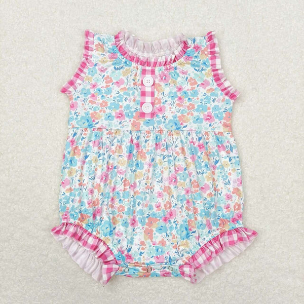 SR1245 RTS baby girl clothes floral gingham toddler girl summer bubble
