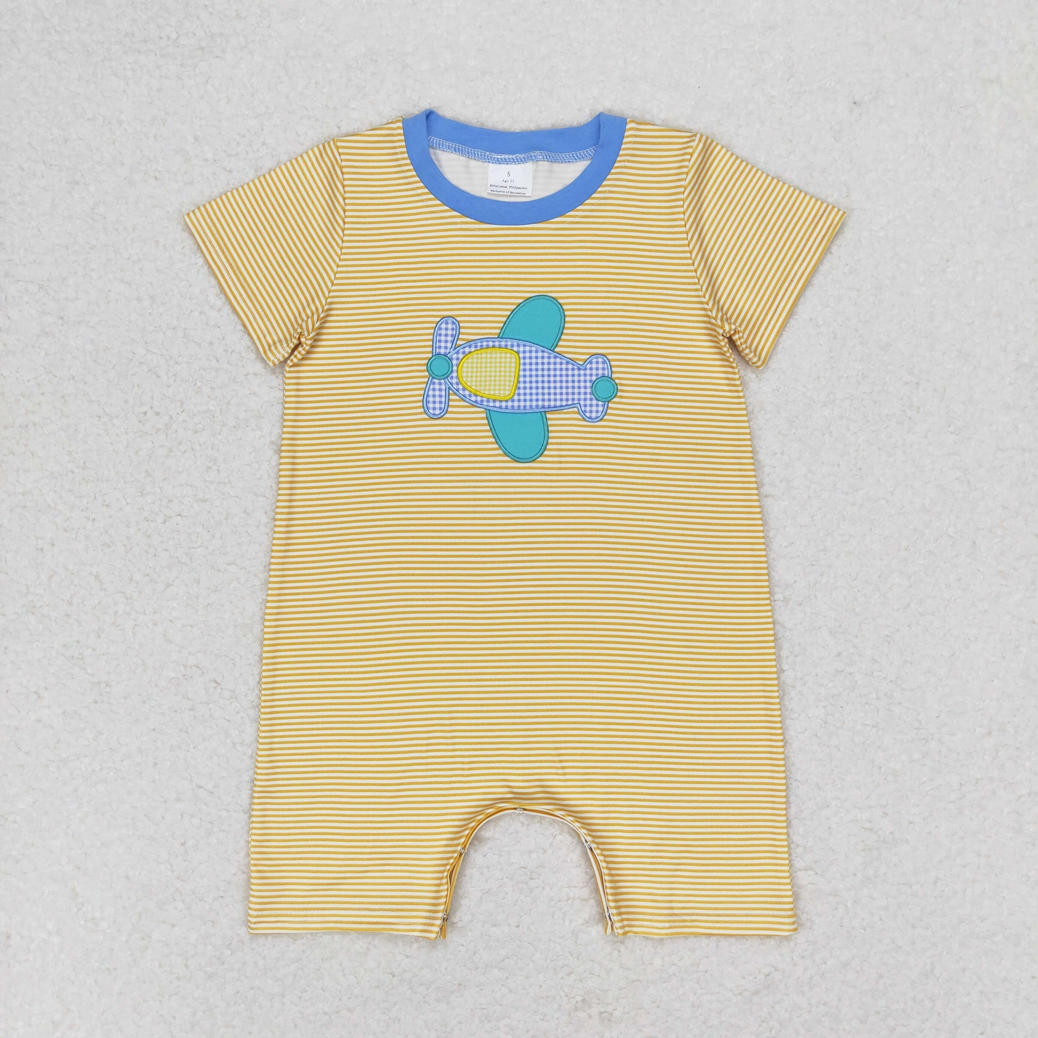 SR1264 RTS baby boy clothes embroidery airplane toddler boy summer romper