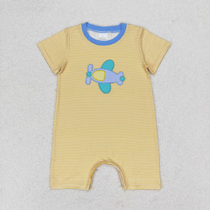 SR1264 RTS baby boy clothes embroidery airplane toddler boy summer romper