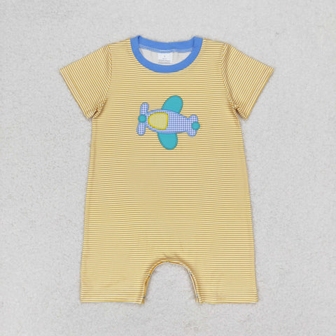 SR1264 RTS baby boy clothes embroidery airplane toddler boy summer romper