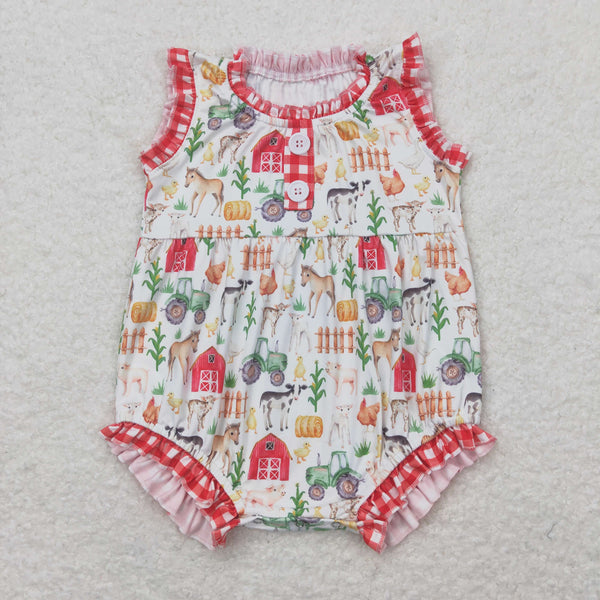 SR1294 RTS baby girl clothes farm life red gingham toddler girl summer bubble