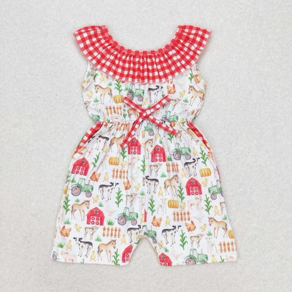 SR1301 RTS baby girl clothes farm life red gingham girl summer jumpsuit