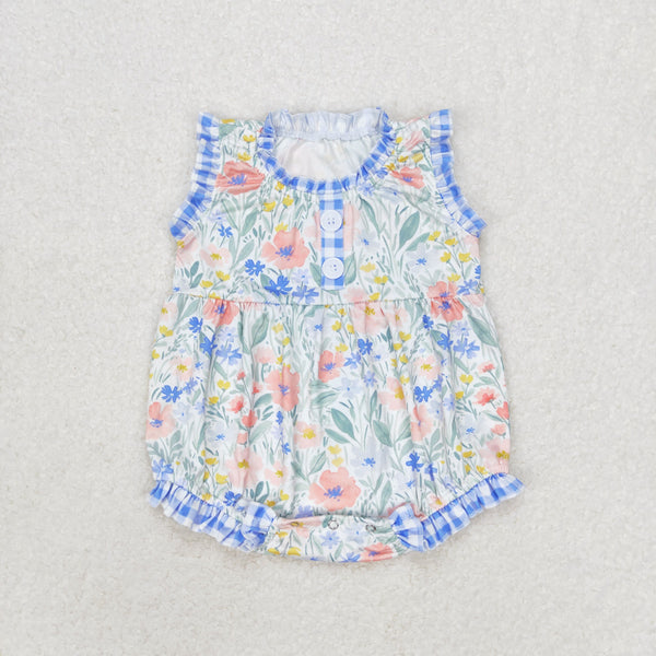 SR1345 RTS baby girl clothes blue floral toddler girl summer bubble