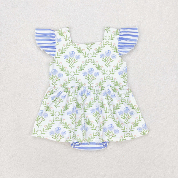 SR1371 RTS baby girl clothes blue floral toddler girl summer bubble