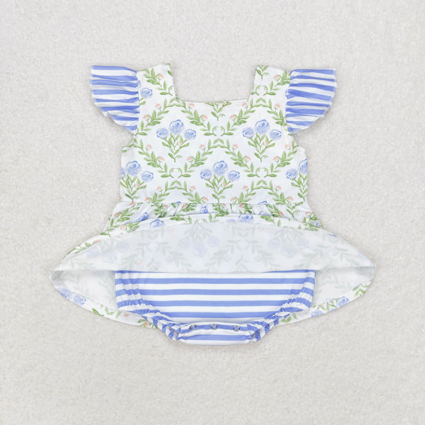 SR1371 RTS baby girl clothes blue floral toddler girl summer bubble