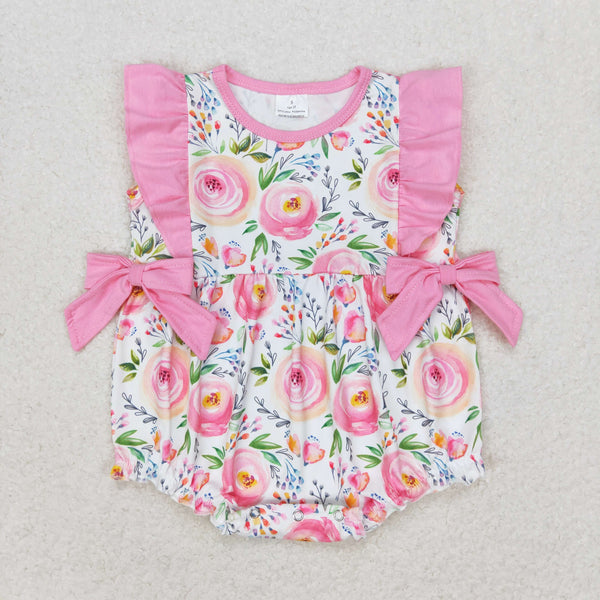 SR1420 RTS baby girl clothes pink flower toddler girl summer bubble