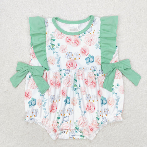 SR1421 RTS baby girl clothes  green flower toddler girl summer bubble