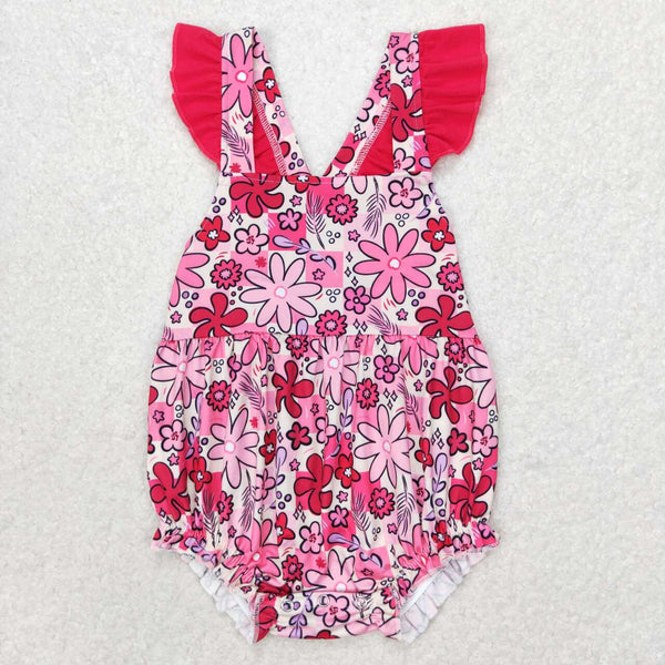 SR1423 RTS  baby girl clothes rose red flowers toddler girl summer bubble
