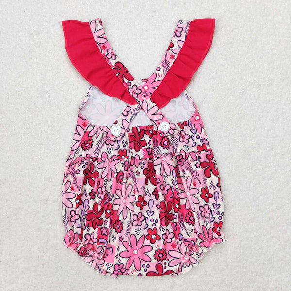 SR1423 RTS  baby girl clothes rose red flowers toddler girl summer bubble