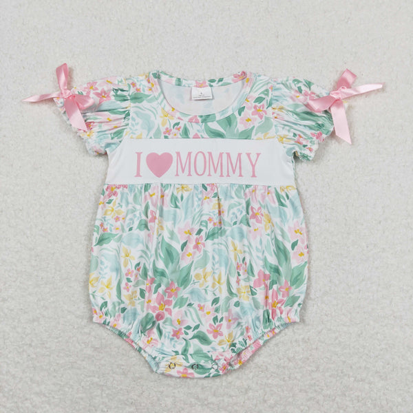 SR1471 RTS baby girl clothes I love mommy green floral toddler girl summer bubble mother's day clothes