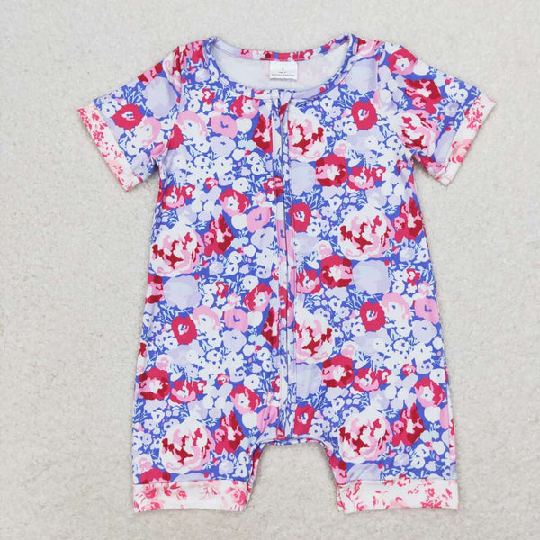 SR1767 RTS baby girl clothes purple floral toddler girl summer romper