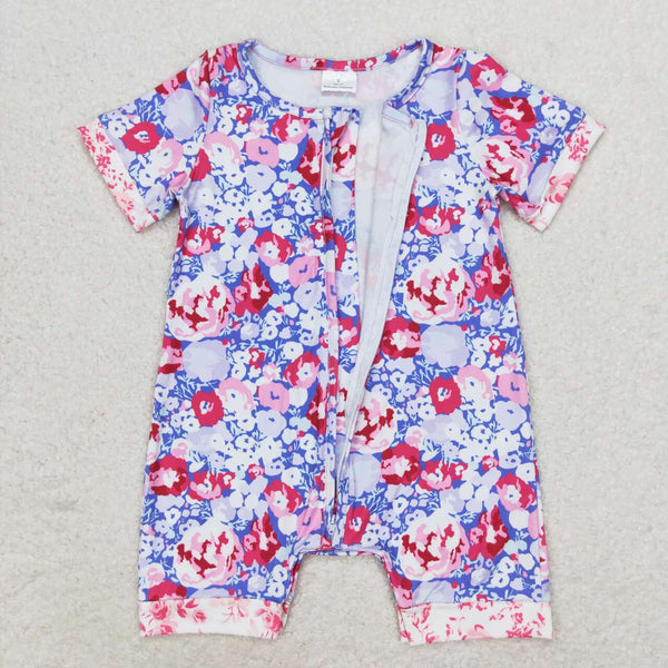 SR1767 RTS baby girl clothes purple floral toddler girl summer romper