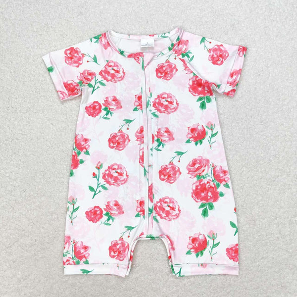 SR1768 RTS baby girl clothes pink floral toddler girl summer romper