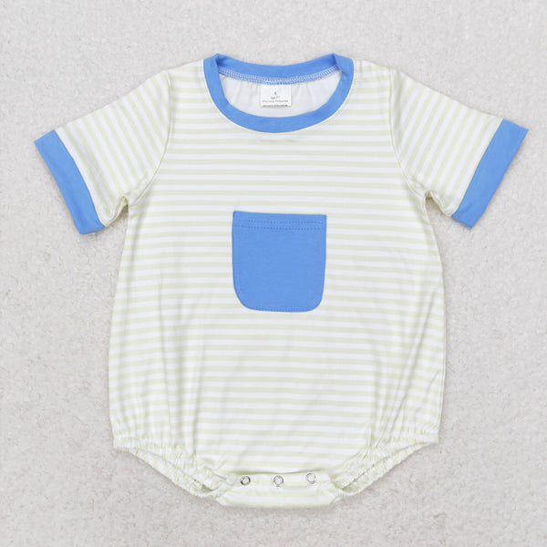 SR1840 RTS baby boy clothes pocket blue stripes toddler boy summer bubble