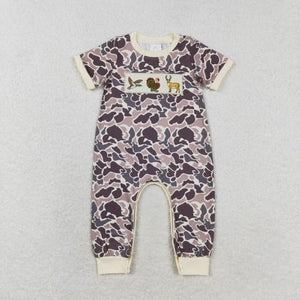 SR1901 RTS baby boy clothes hunting camo toddler boy summer romper embroidery