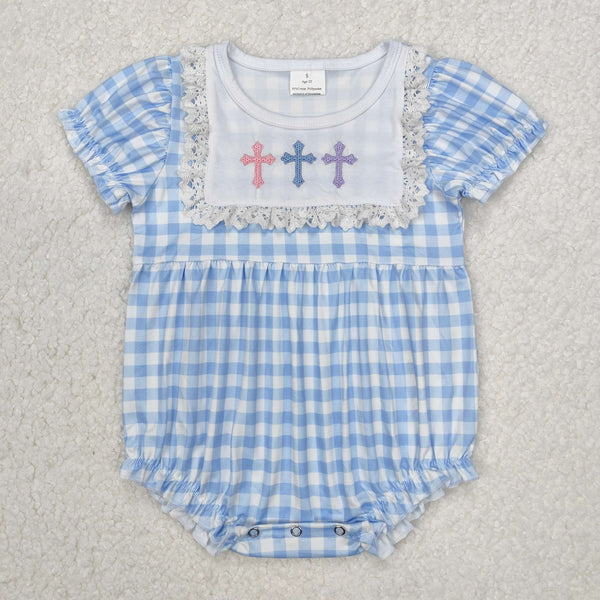 RTS kids summer matching clothes easter cross embroidery girl spring clothes