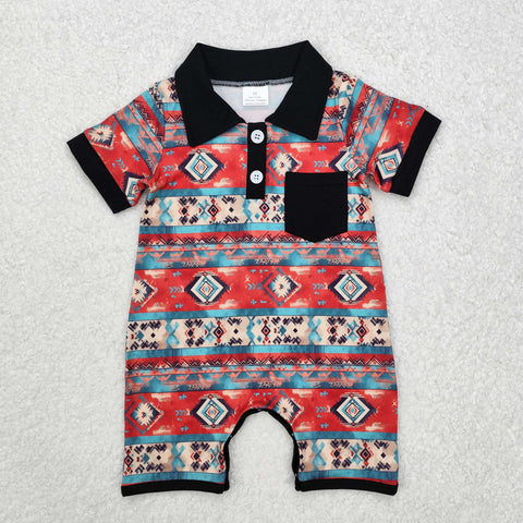 SR2320 RTS baby boy clothes pocket aztec toddler boy summer romper