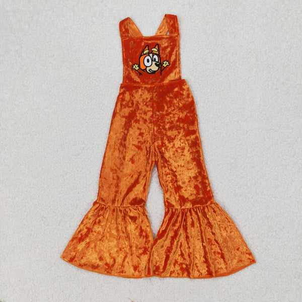 SR2444 RTS girl clothes velvet cartoon dog girl summer jumpsuit embroidery