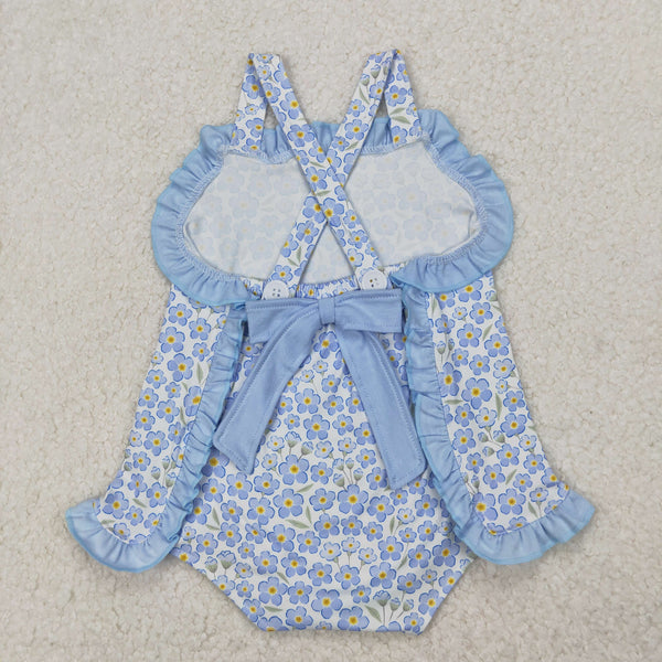 RTS girl summer matching clothes blue bow floral girl summer clothes girl outfit bubble