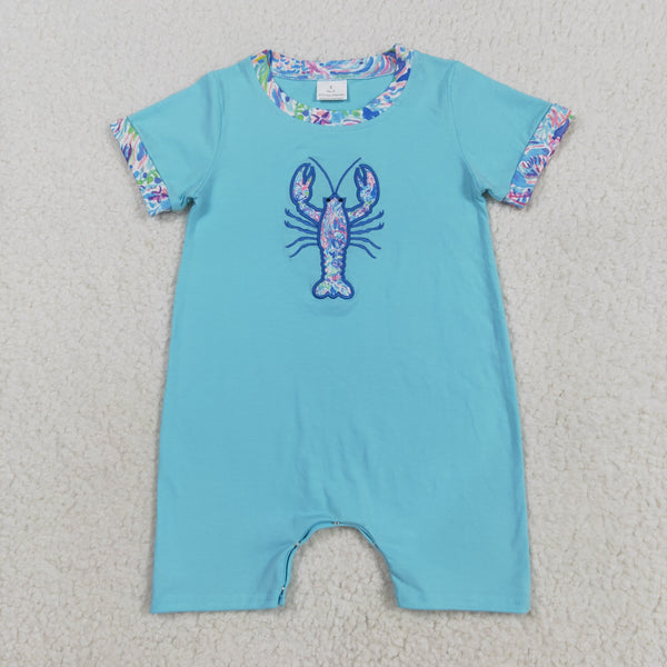 SR3044 RTS boy clothes Crawfish florals boy summer embroidery romper