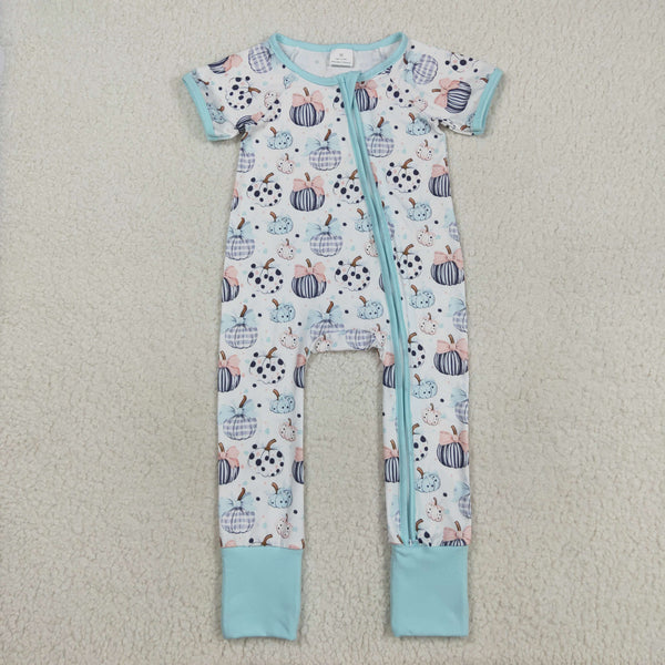SR3109  RTS baby pumpkin romper halloween romper zip romper