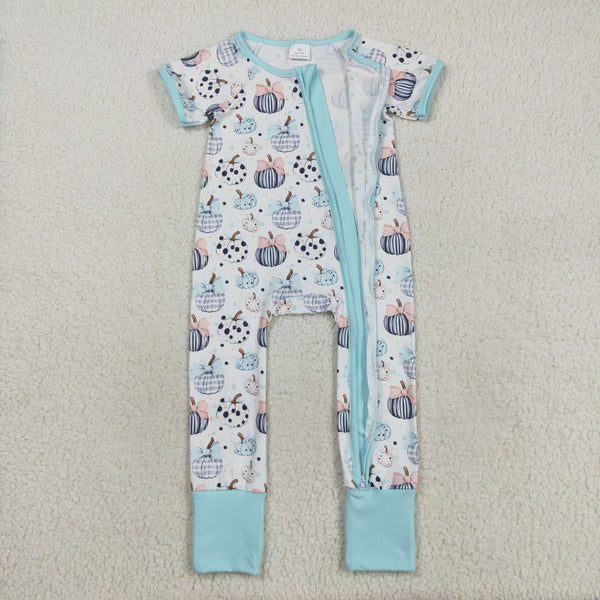 SR3109  RTS baby pumpkin romper halloween romper zip romper