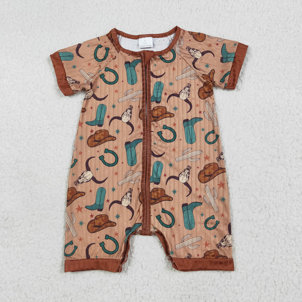 SR3155 RTS baby boy clothes cowboy toddler boy summer romper ribbed