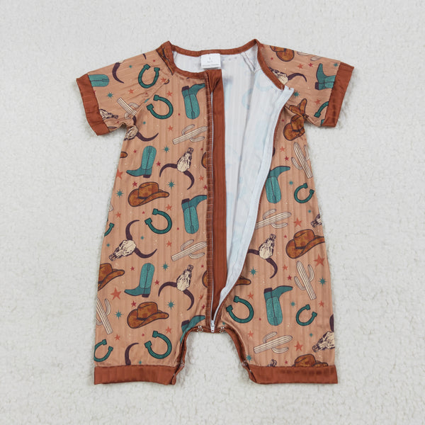SR3155 RTS baby boy clothes cowboy toddler boy summer romper ribbed