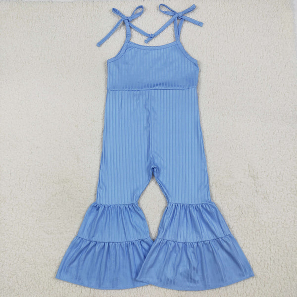 SR3159 RTS girl clothes blue ribbed girl summer  jumpsuit