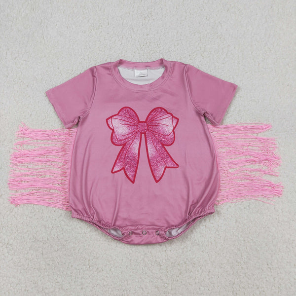 SR3187 RTS baby girl clothes pink bows tassel girl summer bubble