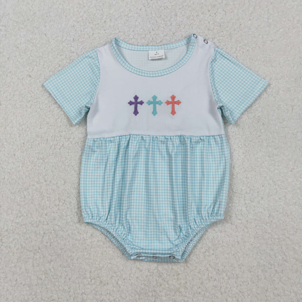 SR3215 RTS baby girl clothes cross embroidery girl summer bubble easter clothes
