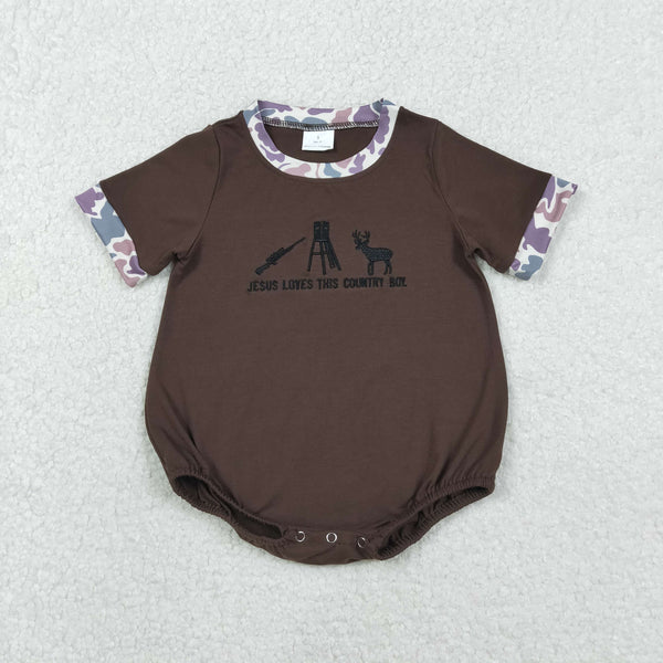 SR3280 RTS baby summer clothes deer embroidery hunting clothes boy summer bubble