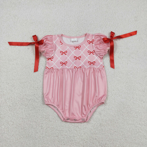 SR3285 RTS baby girl clothes pink bows valentines day clothes summer bubble onesie