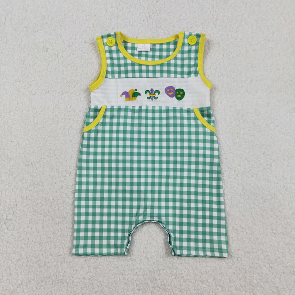 SR3312 RTS baby boy clothes  mardi gras boy summer romper smock onesie