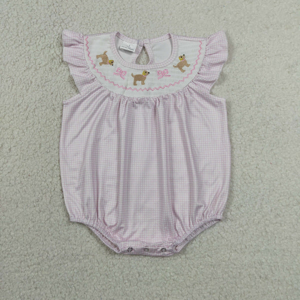 SR3316 RTS baby  girl clothes dog bow smock girl summer bubble