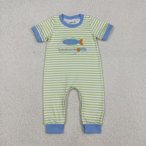 SR3329 RTS baby boy clothes fish  boy summer romper embroidery