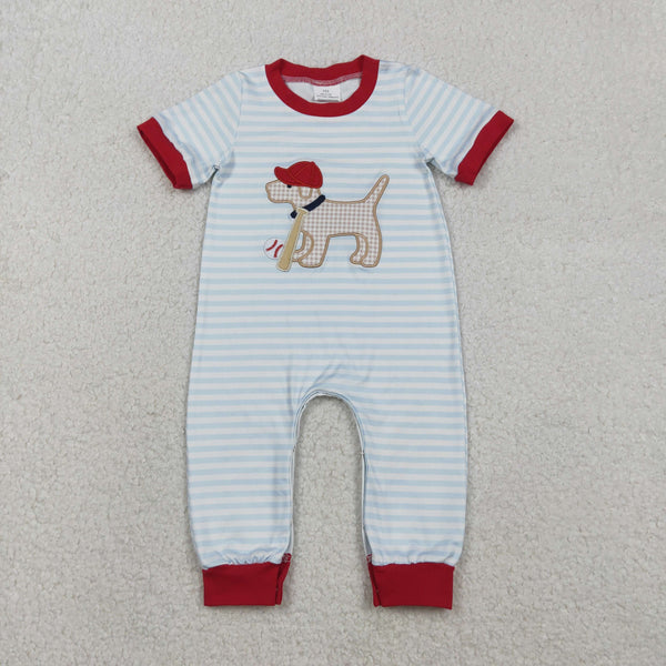 SR3330 RTS baby boy clothes dog boy summer romper embroidery